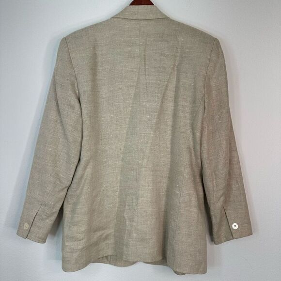 Vintage Talbots 100% Linen Tan Blazer Womens 14 Pockets Preppy Minimalist Career - Picture 2 of 9